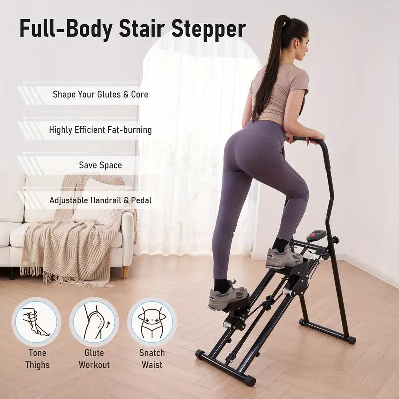 Foldable Stair Stepper Adjustable Armrests & Pedals, 2 Incline Modes Steppers for Exercise with LCD Display